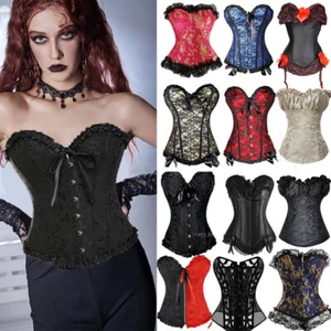 Women Bustier Lace-Up Corset Tops Boned Overbust Waist Cincher Brocade Plus Size - Picture 1 of 37