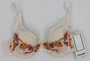 Nuevo con etiquetas Chantelle 2936 "Montorgueil" triángulo, inmersión, sujetador de encaje acolchado, crema, 32B - Imagen 1 de 10