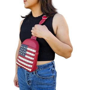 Montana West American Pride Collection US Flag Sling Bag Red - Picture 1 of 7