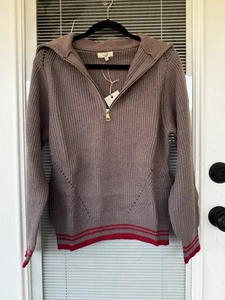 Nuevo Caballete Ropa Para Mujer Gris 1/4 Cremallera Suelto Tejido Suéter Pequeño Rojo Rayas - Imagen 1 de 5