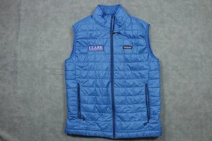 Patagonia Vest Mens Medium Blue Quilted Puffer Clark Construction Logo Insulated - Picture 1 of 10