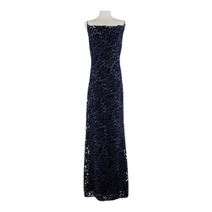 Elegante Vestido Maxi Sin Mangas Negro Halo Eva Terciopelo Burnout XS Azul Marino Floral Noche - Imagen 1 de 12