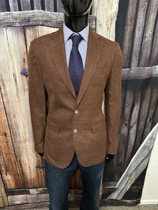 Hugo Boss Camel Brown Linen Blend Blazer Size 40R NWOT “Hutson Slim” Stretch - Picture 1 of 11