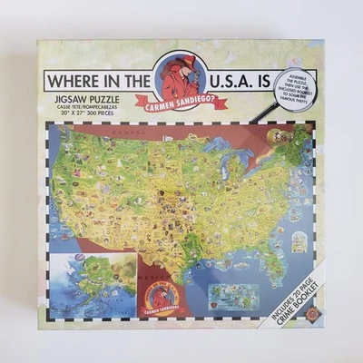 Vintage Where in the USA is Carmen Santiago 300 Piece Jigsaw Puzzle 1993 Sealed - Image 1 of 3