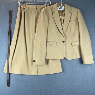 VTG JH Collectibles Camelhair  2PC Skirt Suit Sz 8/9 Brown Tan Lined Belt Pleats - Image 1 of 4