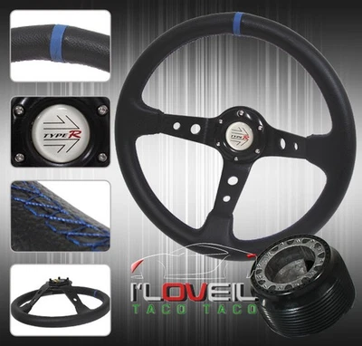 For 1984-1989 Toyota Mr2/2000-2008 Honda S2000 Black/Blue Leather Steering Wheel Foto 1 de 3