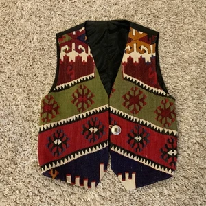 VTG Matt Camron Mens Wool Western Vest XL Boho Aztec Hand-Woven Southwest - Picture 1 of 4