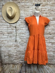 Vestido para mujer Antonio Melani naranja con textura manga gorra volantes 0’s - Imagen 1 de 7