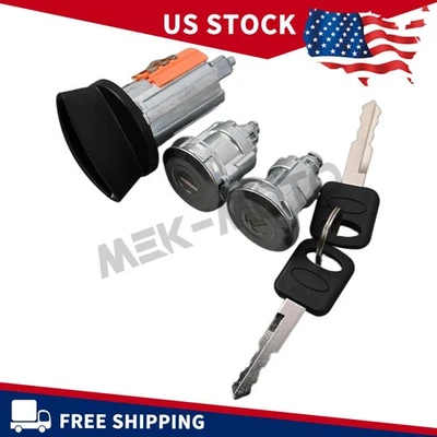 JUEGO DE CILINDROS DE ENCENDIDO Y CERRADURA DE PUERTA NEGRO 2 LLAVES A JUEGO para Ford F150 1996 Foto 1 de 4