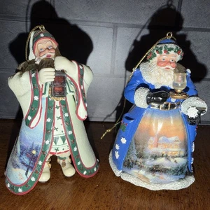 Thomas Kinkade Old World Babbo Natale statuina ornamenti SET DI 2 Ashton-Drake - Foto 1 di 10