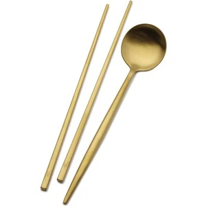 Premium 18/10 Stainless Steel Gold Chopsticks & Spoon Set - Picture 1 of 4