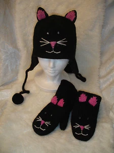DELUX CAPPELLO E GUANTI DA GATTO a maglia costume ADULTO FODERATO - Foto 1 di 4