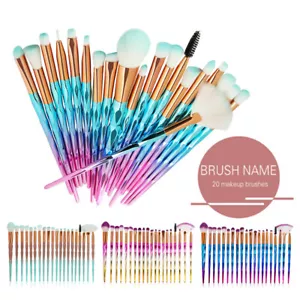 20PCS Diamond Unicorn Eyeshadow Eyebrow Blending Brush Set Eye Make-up Brushes - Picture 1 of 25
