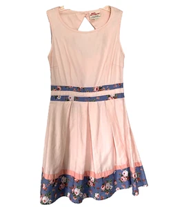 Organic Cotton Dress Sz 8 Annie Greenabelle Women’s Pink w Blue Flower Border - Picture 1 of 5