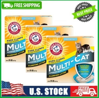 3Box Arm & Hammer Multi-Cat Superior Odor Control Clumping Litter Unscented 20lb