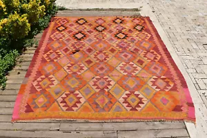 Alfombra turca 82''x95'' tejida a mano Antalya Kilim 210x242 cm alfombra vintage silenciada 6x7 - Imagen 1 de 12