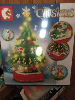 Christmas Tree Rotating Light Music Building Blocks DIY Xmas Ornaments Kids Gift - Image 1 of 4