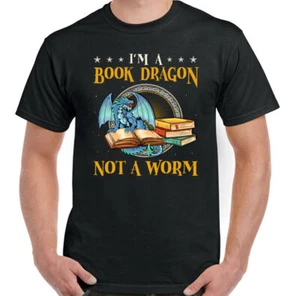 BOOK DRAGON T-SHIRT Worm Reading Book English Teacher Author Harry Potter Top - Picture 1 of 2