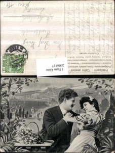2006417,Künstler AK Frau u. Mann Korb Blumen Landschaft - Picture 1 of 1