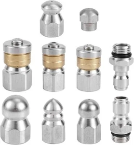 10pcs Sewer Jetter Nozzle with 1/4" & 3/8" NPT Quick Connectors, Stainless Steel - Picture 1 of 9