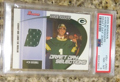 2005 Bowman Aaron Rodgers Draft Day Selections Rookie Jersey DJ-ARO PSA 8 - Image 1 of 2