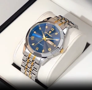 Men's Stainless Steel Watches Luminous Date Quartz Wristwatches 3 ATM Waterproof - Picture 1 of 19