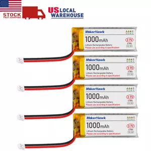 4 PCS 3.7V 1000mAh 1S 3C 102050 LiPo Battery with JST Plug for Electronic Device - Picture 1 of 8