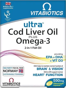 Vitabiotics Ultra Cod Liver Oil Plus Omega-3 - 60 Capsules - Picture 1 of 1