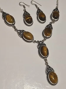 Tigers Eye 925 Earring And Necklace Set. Very pretty (2602) - Picture 1 of 8