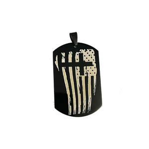 Tattered American flags and crosses S.steel dog tag & 30inch ball necklace charm - Picture 1 of 6