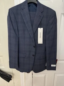 CALVIN KLEIN Men's Slim-Fit Wool Suit Jacket Blue Plaid 40R    Dress Pants 30x30 - Picture 1 of 4