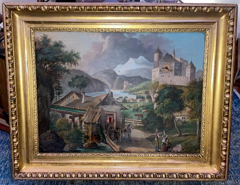 Rare Antique Swiss or Austrian Musical Automaton Picture/Painting Wall Clock Cover