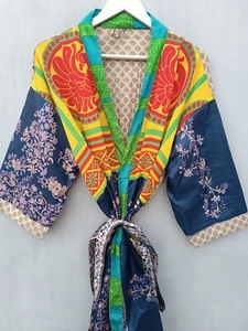 Christmas Gift Resort Wear Patchwork Sari Silk Kimono Swim Wear Kimono, B-1789 - Picture 1 of 7