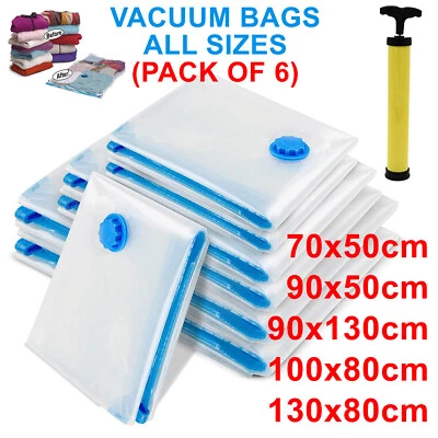 6 x STRONG VACUUM STORAGE SPACE SAVING BAGS VAC BAG SPACE SAVER VACCUM VACUM BAG - Image 1 of 4