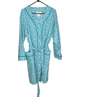 Stan Herman Womens Bathrobe Size 1X Blue Floral House Robe - Image 1 of 3
