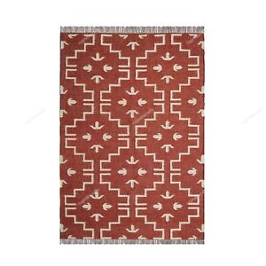 New 4x6 Ft Red Rectangle Non-Slip Bohemian Handmade Kilim Wool & Jute Area Rugs