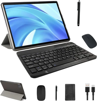 10 Inch Android Tablet 2 in 1 Tablet with Keyboard 64GB ROM 4GB RAM 1TB Expansio - Image 1 of 4