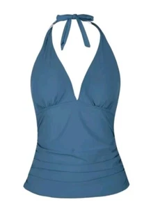 Hilor Women's Plunging V Neck Halter Swim Top Tankini Top Blue. NWT - Picture 1 of 11