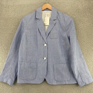 Gap Jacket Womens 20 Plus Academy Blazer Blue Mini Stripe Linen Blend Button NWT - Picture 1 of 11
