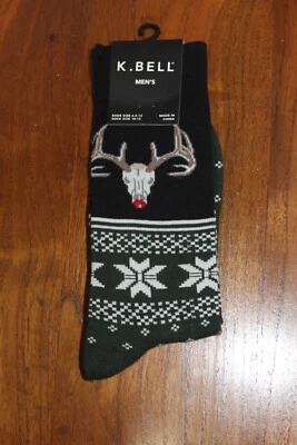 PANTALÓN CASUAL K. BELL PARA HOMBRE CALCETINES RENO ISLA JUSTA NEGRO VERDE TALLA 10-13 EE. UU. Foto 1 de 2