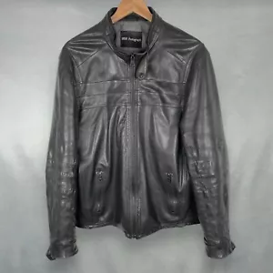 M&S Autograph Lined Leather Biker Bomber Jacket Full Zip Mens L Flaws - Picture 1 of 9