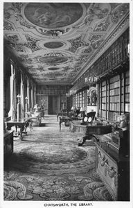 Postcard Chatsworth House Library Derbyshire England RPPC - Picture 1 of 2