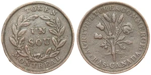 - 1835 Lower Canada Un Sou Token Agriculture & Commerce - Picture 1 of 3