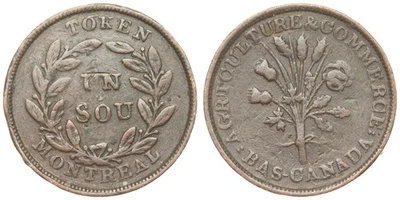 - 1835 Lower Canada Un Sou Token Agriculture & Commerce - Image 1 of 3