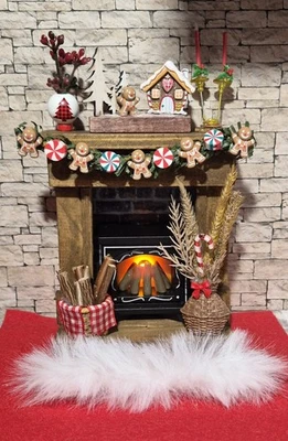 Dolls House Christmas Fireplace With Gingerbread Decorations And Working Fire - Image 1 of 4