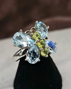 Sterling Silber Ring Schmetterling Birne Labor Aquamarin Peridot Größe 6,5 - Bild 1 von 10