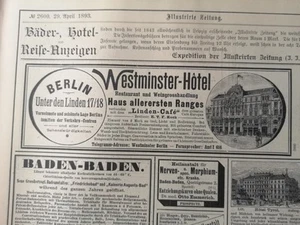 RK/IZ 1893 Zeitungsdruck 447 Berlin Westminter Hotel Unter den Linden 17 - Bild 1 von 3