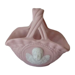 Jasperware Cameo Design Pink With White Cameo 3 D Basket With Twisted Handle - Picture 1 of 5