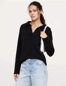  Banana Republic Damen XS 100 % Kaschmir Rugby Pullover Polo schwarz $ 220  - Bild 1 von 2