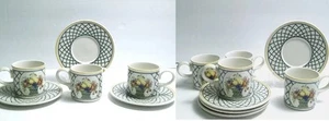 Villeroy & Boch Lot Basket Pattern Cup & Saucer 7 Sets Green Lattice W. Germany - Picture 1 of 16